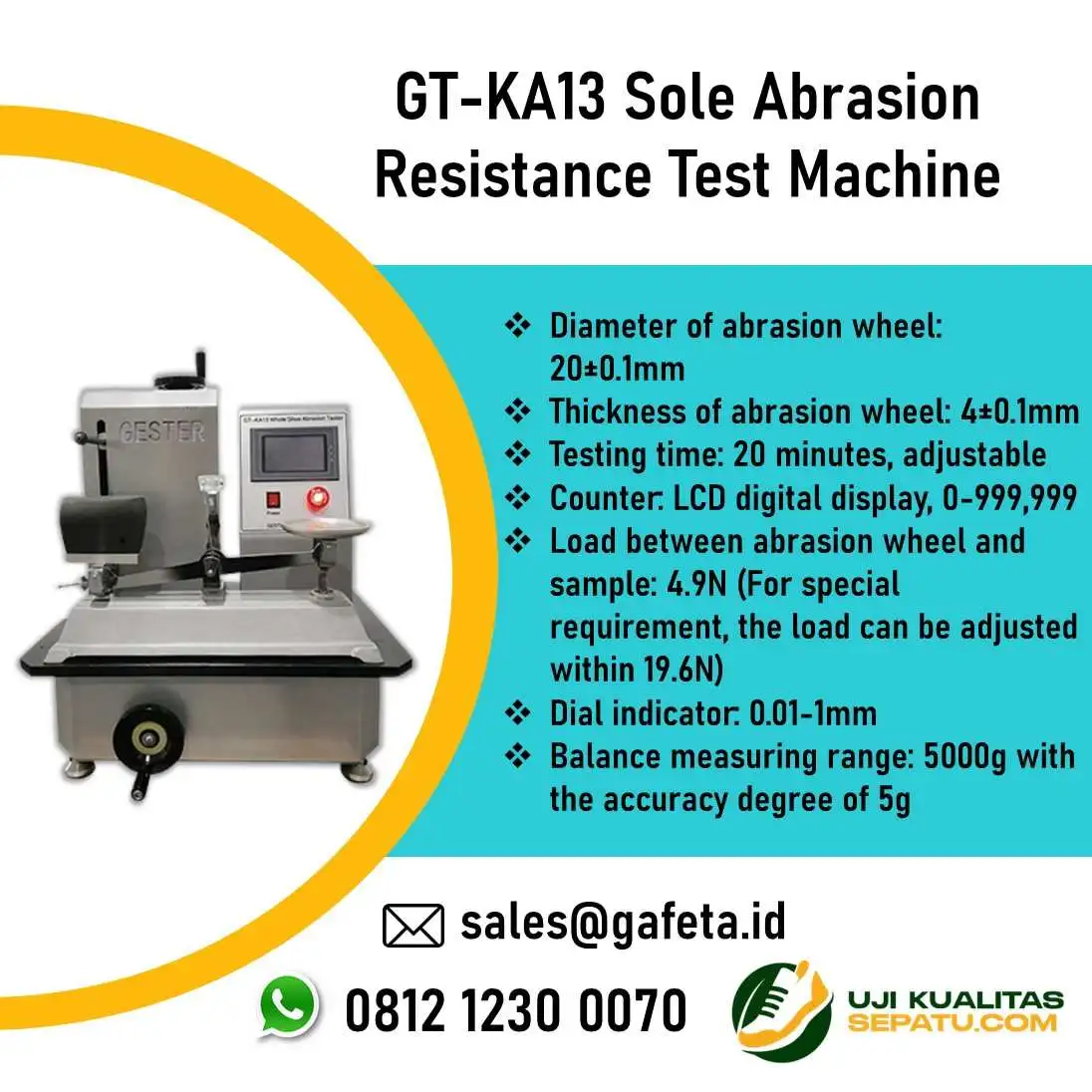 Sole Abrasion Resistance Test Machine GT-KA13 – Uji Ketahanan Aus Sol Sepatu
