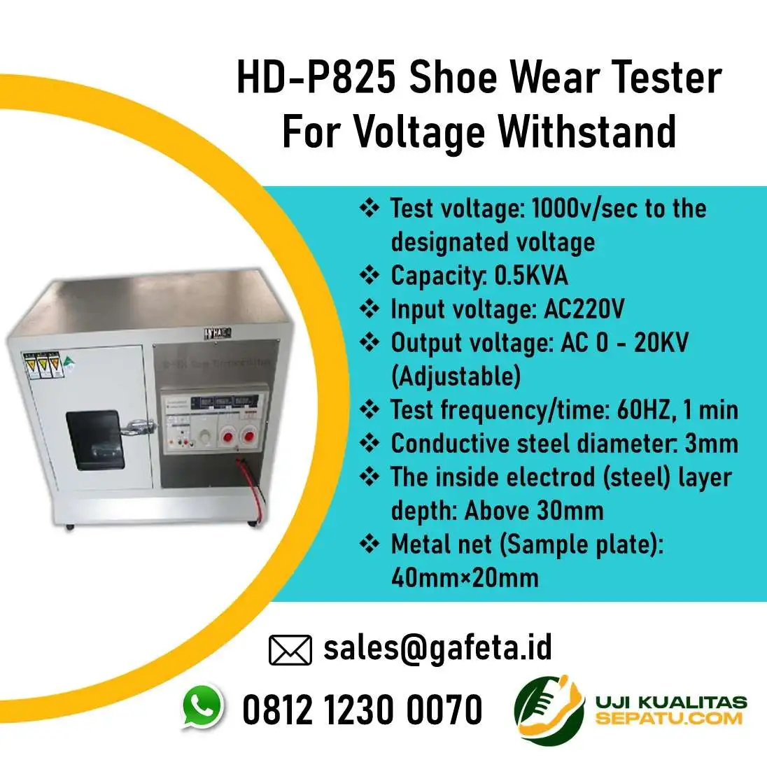 HD-P825 Shoe Wear Tester For Voltage Withstand - Uji Listrik Sepatu Safety