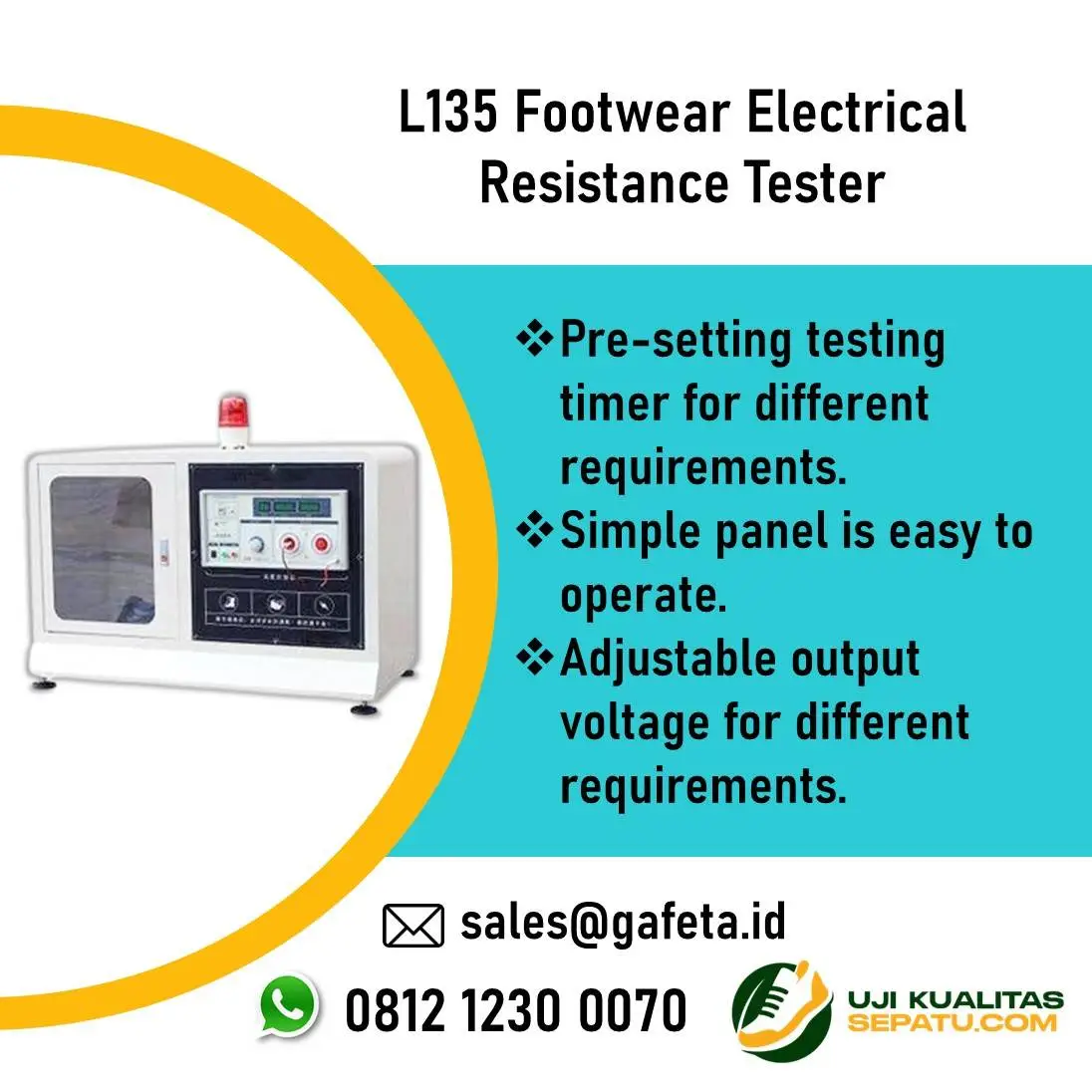 L135 Footwear Electrical Resistance Tester, Uji Ketahanan Listrik Sepatu