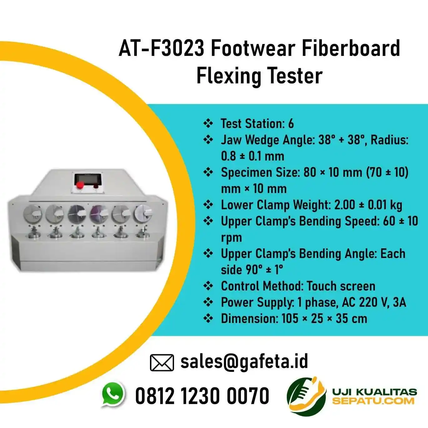 AT-F3023 Footwear Fibreboard Flexing Tester: Uji Tekuk Fibreboard Sepatu
