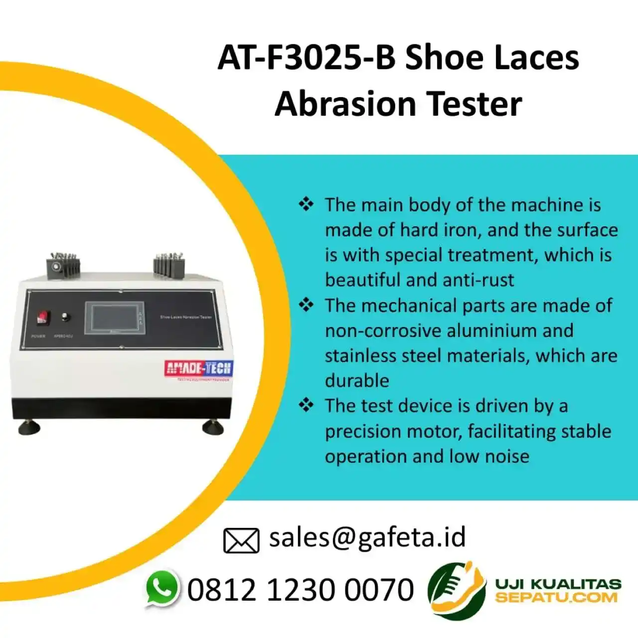 AT-F3025-B Shoe Laces Abrasion Tester: Uji Ketahanan Gesek Tali Sepatu